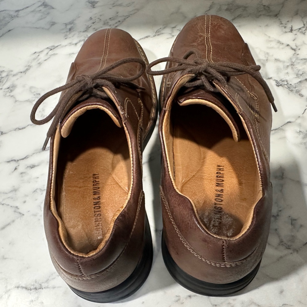 Johnston and Murphy brown leather dress shoes men’s size 9.5 sheepskin lace up - Picture 6 of 7